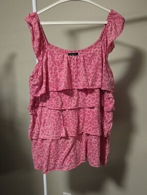 N.W.D. Pink Leopard Print Tiered Ruffle Tank Top – Size 1X